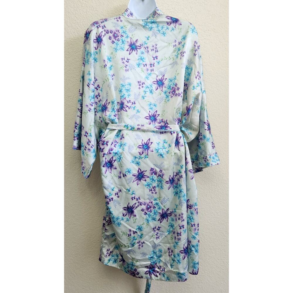 Vintage Secret Treasures Blue Purple Floral Kimono Robe 3XL Plus Lightweight - Picture 3 of 4
